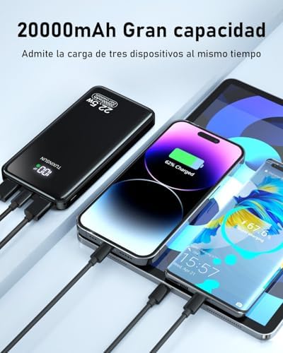 Power Bank 22.5W 20000mAh Fast Charge Bateria Externa, PD3.0 QC4.0 Bateria Portátil, USB C Entrada & Saída Powerbank com Tela LCD Compatível com Smartphones, smartwatches, etc — foto 4 de 6