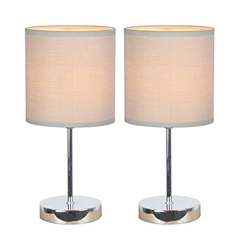 Simple Designs Home LT2007-GRY-2PK Simple Designs Chrome Mini Basic Table Lamp with Fabric Shade 2 Pack Set Chrome Mini Basic Table Lamp with Fabric Shade 2 Pack Setgrey
