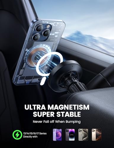 Lamicall Cargador para Auto Inalámbrico - [Qi2 15W Carga Rápida] 360°Ajustable para mag Safe Charger, Iman Celular Auto Coche Ventilador o Tablero, para iPhone 17 Pro MAX 16 15 14 13 y Samsung S25
