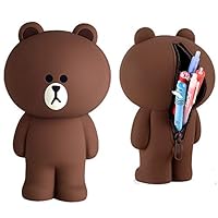 Creative 3D Brown Bear Pencil Case Silcon Girls Boys Storage Bag Students Stationery Box Gifts