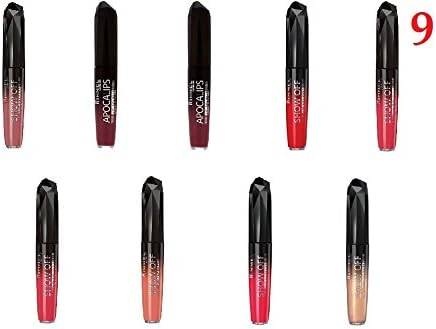 (Pack of 9) - Rimmel London Show off lip lacquer, 200 Comet/ 301 Galaxy/ 400 Big Bang/ 401 Aurora/ 500 Lun... (0.18 fl oz/5.5 ml)