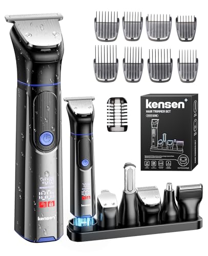 kensen Afeitadora Corporal Masculina 6 en 1, 2 Velocidades Depiladora Corporal Hombre, IPX6 Impermeable Recortadora con Cabezal Magnético para Cuerpo, Barba, Nariz y Genitales, 120 mins Uso