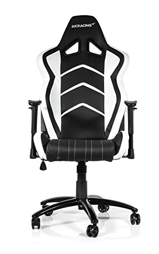 OpenWheeler AKRacing Racing Style Desk Office Gaming Chair with High Backrest, Recliner, Swivel, Tilt, Rocker and Seat Height Adjustment Mechanisms. PU Leather (Black and White) - Thumbnail 2