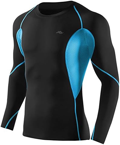 PASSWIN Men's Quick Dry Breathable Cycling Sportswear Compression Long Sleeve Shirts XL Black&Blue
