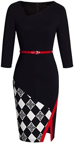 HOMEYEEWomen's Elegant Patchwork Sheath Sleeveless Business Dress B290