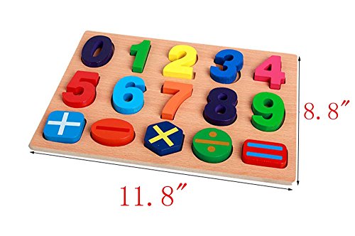 10 Numbers Wooden Peg Puzzles, OMGOD 1-10 Educational Intelligence Toys Learn colors count add and subtract Jigsaw Puzzle for Children Kids