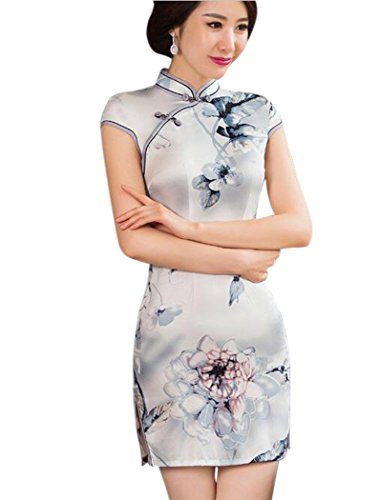 Aro Lora Women's Elastic Silk Qipao Dress Cheongsam Chinese Traditional Dress
