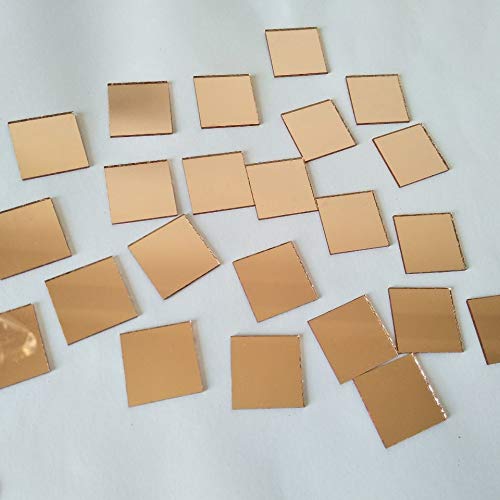 Square Mirror Mosaic,Glass Mirror Mosaic Tiles,Crafts Glass Mirror Tiles, Real Square Glass Mirror Table Scatter (Light Rose Gold, 20MM)