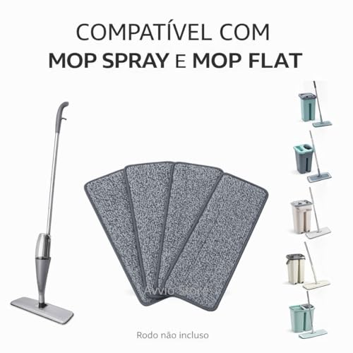 Kit 4 Refil Microfibra Mop Spray Mop Flat Rodo Reutilizável Lavável Limpeza Prática Casa Chão Utilidade Doméstica Premium