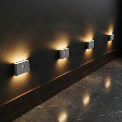 LEONIX Motion Sensor Light for Home & Children's Room [4 Pack], Unique Double-Sided Anti-Glare Night Light, Wireless Rechargeable Magnetic LED Lamp, Eye-Protection Design for Bedroom, Warm White