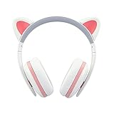 Cat Ear Headphones for Girls - Censi Cat headphones Wireless Over Ear Bluetooth Headsets with Mic for Girlfriend, Wife, Women, Kids, Valentines Day Gifts for Her (White+Pink, Bluetooth)