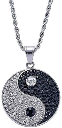 Moca Jewelry Hip Hop Iced Out Taiji Yin and Yang Symbol Pendent 18K Gold Plated Chain Necklace for Men Women