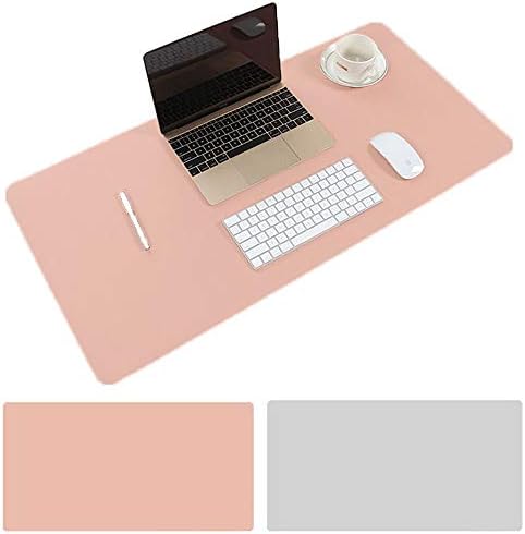 Large Desk Pad, 35.4" x 15.75" Non-Slip PU Leather Desk Mouse Pad Waterproof Desk Pad Protector, Dual-Side Use Desk Writing Mat for Office Home (Pink&Sliver)