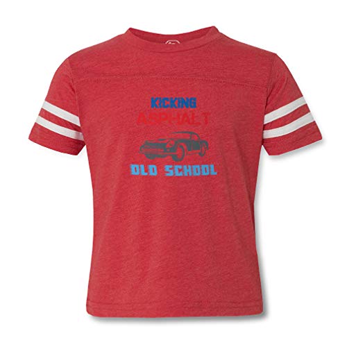 Kicking Asphalt Old School Contrasting Stripes Crewneck Toddler Boys-Girls Cotton/Polyester Football T-Shirt Sports Jersey - Red, 2T - Thumbnail 2