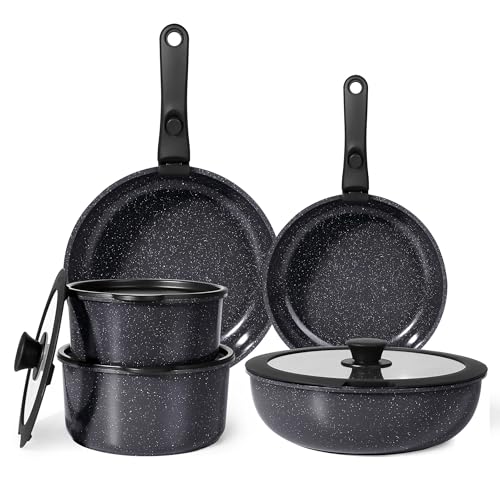 GiPP Ceramic Coating Pots and Pans Set Non Stick, 11Pcs Detachable Handle Cookware Sets, Non Toxic Induction Kitchen Pot and Pan with Removable Handle, Healthy RV Cookware, Dishwasher＆Oven Safe Grey