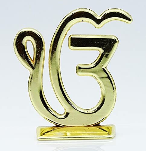 Targets Store Sikh Religious Symbol EK Onkar Idol | Ik Onkar Gold Metal Statue for Car Dashboard | Mandir Murti | Temple Puja | Home Decor | Office Table Showpiece