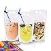100 PCS Drink Pouches Bags Clear Translucent Stand-Up Zipper Plastic Pouches Bags with 100 Drink Straws (with LOGO)