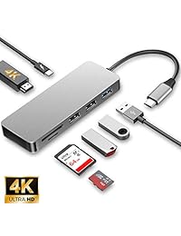 Adaptador USB C Hub 7 en 1 Macbook USB 3.1 C adaptador con puerto de carga tipo C, salida HDMI 4K, lector de tarjetas, 1 puerto USB 3.0 2 USB 2.0 para MacBook, ChromeBook con conector tipo C y otro dispositivo tipo C (gris)