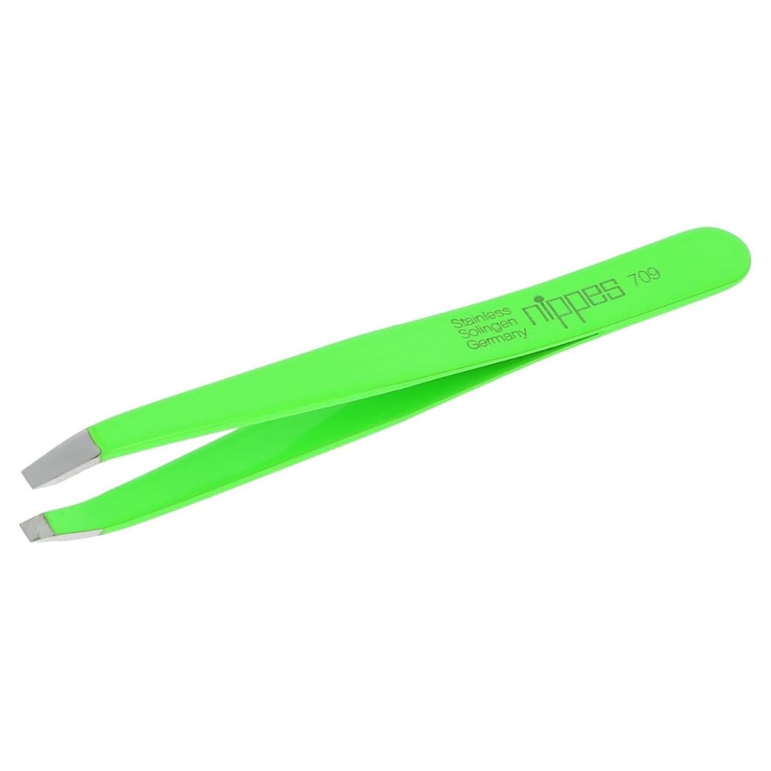 Nippes Solingen Tweezer, Stainless Steel, Green, 9.5 cm, Slanted Tip, Made in Germany