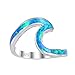 Sterling Sliver Wave Ring for Women Blue Opal Wave Ring Beach Ocean Ring for Girls Teen Mothers Day Gift with Box