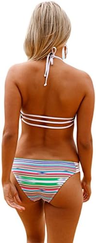 LOSRLY Women Halter Rainbow Multicolor Striped Banded Bikini Set Two Pieces Swimsuit