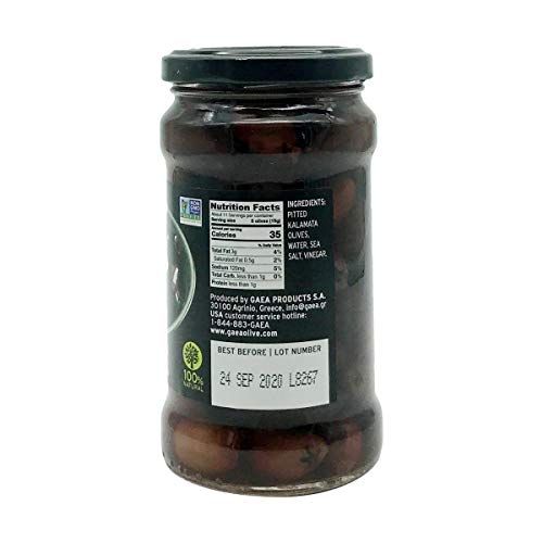 Gaea Pitted Greek Kalamata Olives 10.2 oz. Jar NonGMO Preservative