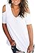 SMALNNIE Cold Shoulder Tshirts for Women Loose Fit Basic Tops and Blouse White XL