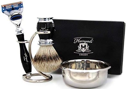 Haryali London, 4 pcs Shaving Set for Men, Synthetic Silvertip Shaving Brush with 5 Edge cartridge Razor - Image 3
