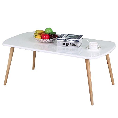 go2buy Contemporary White Gloss Cocktail/Coffee Table W/Natural Pine Wood Legs for Living Room