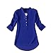 Sunward Women Summer Autumn V-neck Long/half Sleeve Casual Chiffon Shirt Blouse (L, blue)