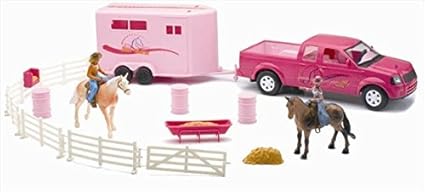 pink truck and horse trailer toy