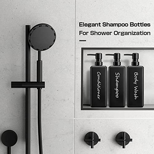 GMISUN Shampoo and Conditioner Dispenser, 17 Fl oz / 500ml Square Shower Gel Dispenser, Refillable Shampoo Bottles, Bathroom Plastic Black Shower Soap Dispensers, Modern Pump Bottle Dispensers 3 Pack