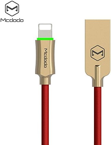 B4Uebuy Smart LED Auto Disconnect Lightning Cable, Mcdodo 6FT/1.8M Lightning to USB Nylon Braided Sync Charge USB Data Cable for iPhone X/8/8 Plus/7 Plus/7, iPod and iPad (Red)