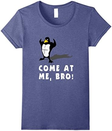 Womens PENGUIN FUNNY T SHIRT, COME AT ME BRO, Workout MMA Fitness XL Heather Blue