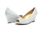 DREAM PAIRS HALF-3 Women's Bridal Wedding Party Glitter Rhinestone Peep Toe Wedge Pump Shoes