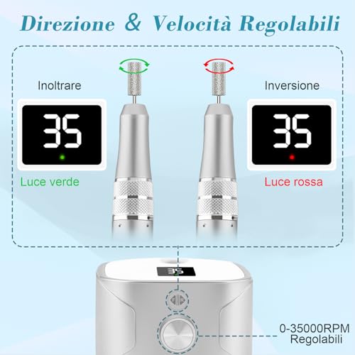 Kredioo Professional Nail Drill 35000RPM, Nail Cutter, Electric Nail File, Manicure and Pedicure, Electric Drill for Removing Gel/Nail Polish, Silver