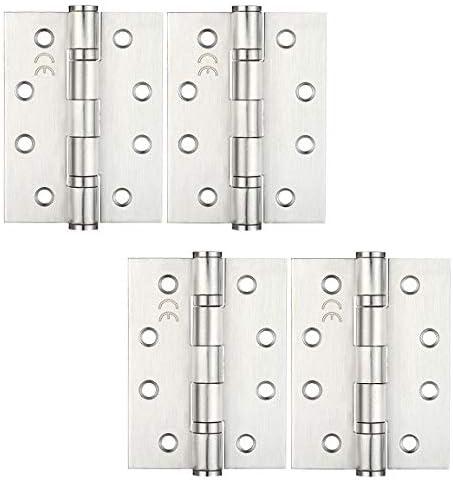 XFORT 4 Inch (100mm) Satin Chrome Ball Bearing Hinges, Steel Door Hinge for Wooden Doors (2 works)
