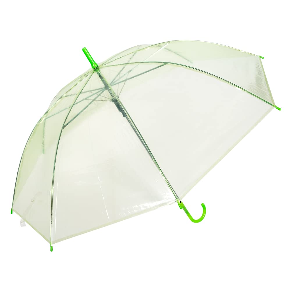 Invero Large See-Through Dome Shaped Stick Umbrella - Anti-UV Protection, Waterproof, Windproof & Lightweight Travel Walking Brolly for all Women, Men and Children - Green