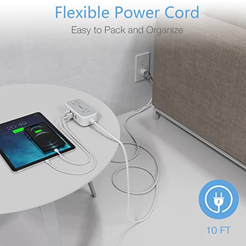 Extension Cord 10 ft, TESSAN Flat Plug Power Strip with 2 Outlets 3 USB