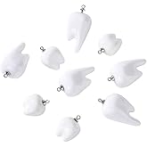 AHANDMAKER 10Pcs White Tooth Resin Pendants, 2 Styles Mini Tooth Dangle Charms, Resin Teeth Ornament, Dentist Charms, Funny Teeth Shape Pendants for Earring Necklace Bracelet DIY Crafts Jewelry Making