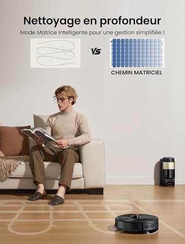 10000Pa Robot Aspirateur Laveur avec Station sans Sac Vidage Automatique,200Min Aspirateur Robot et Serpillière,Nav Lidar Cartographie,Évitement d'obstacles,Poils Animaux Tapis Sols Durs