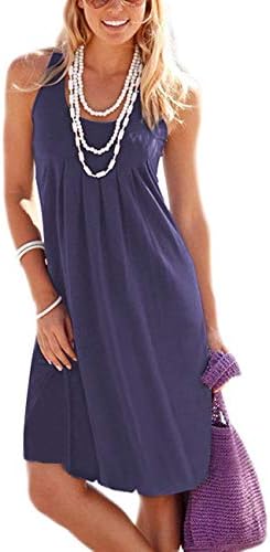 Jouica Women's Casual Summer Tank Sleeveless Knee Length Pleated Sun Dresses with Pockets