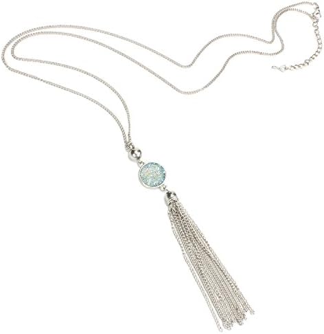 BOUTIQUELOVIN Y Shaped Long Tassel Necklace for Women Girls Faux Druzy Pendant Fashion Jewelry