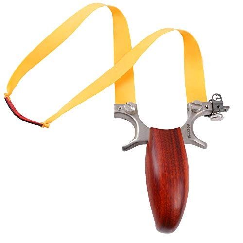 Wood Handle Slingshot With Flat Rubber Bands & Aiming Point – Hunting/Shooting