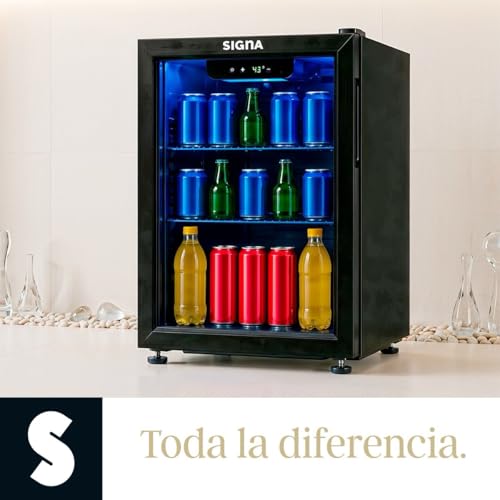 SIGNA Enfriador de Bebidas Frigobar Compacto Negro Mini Refrigerador de Acero Inoxidable Ideal Para Espacios Pequeños Frigobar Mini Multifuncional Mini nevera Latas De Refresco (48 Litros)