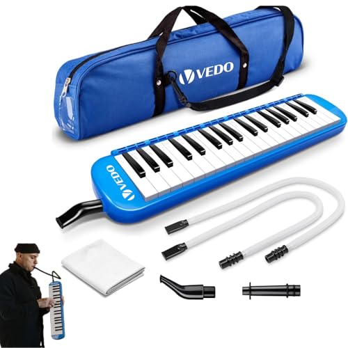 VEDO Escaleta 37 Teclas Infantil, com Bocal Duplo e Bolsa, Teclado De Piano de Ar, Instrumento Musical, Instrumentos Musicais de Brinquedo, Adequado Para Crianças e Adultos, Presente Perfeito, Azul