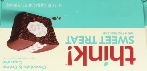 THINK! PROTEIN BARS, HIGH PROTEIN SNACKS, GLUTEN FREE, KOSHER FRIENDLY, SWEET TREAT, CHOCOLATE & CREME CUPCAKE, 10 COUNT