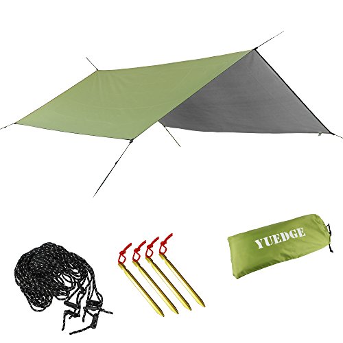 YUEDGE Portable Lightweight Waterproof Rain Tarp Rain Fly Tent Tarp Shelter Sun Shade(L Army Green)