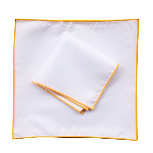 3-Pk Mens Cotton White Pocket Square with Color Border(10 Colors)