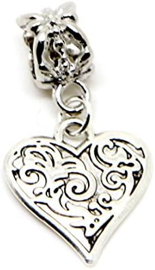jewelleryjoy Filigree Heart Dangle Bead Lobster Silver European Charm Chain Bracelets in Organza Gift Bag